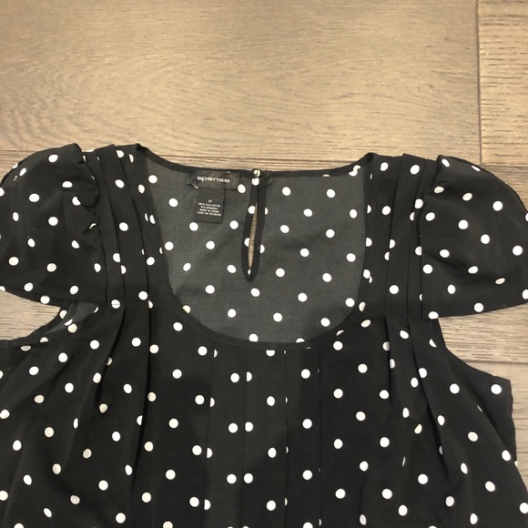 Women’s Spence black polka dot top sz M - Picture 6 of 7